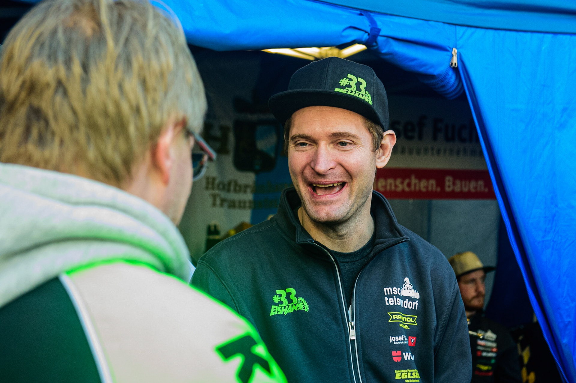 Johann Weber (16) chats with a fan during the Ice Speedway Gladiators World Championship Final 1 at Max-Aicher-Arena, Inzell, Germany on Saturday 18th March 2023. (Photo: Ian Charles | MI News)