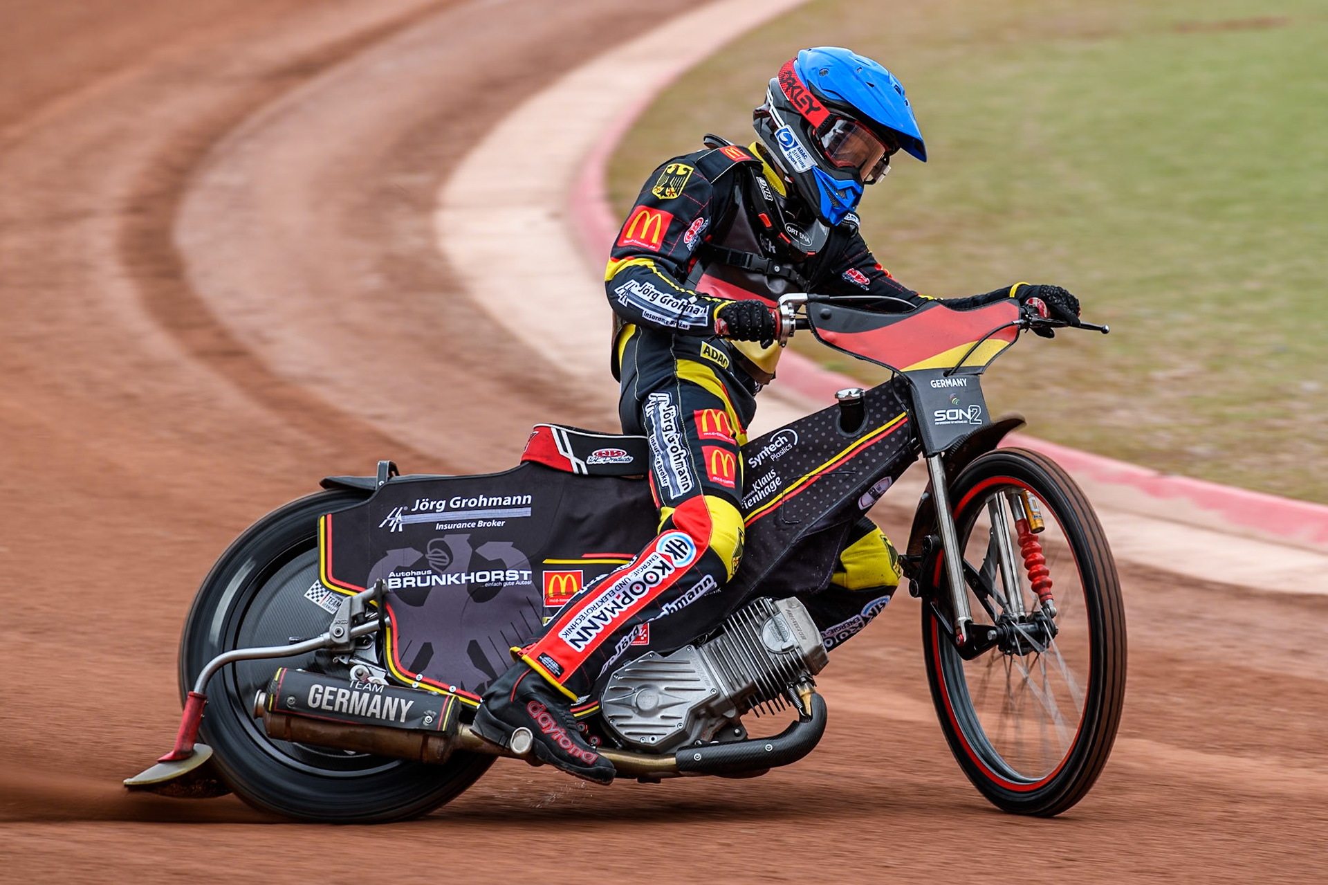 Patrick Hyjek of Germany practices during the Monster Energy FIM Speedway of Nations 2 (Under 21) Final at the National Speedway Stadium, Manchester on Friday 12th July 2024. (Photo: Ian Charles | MI News)