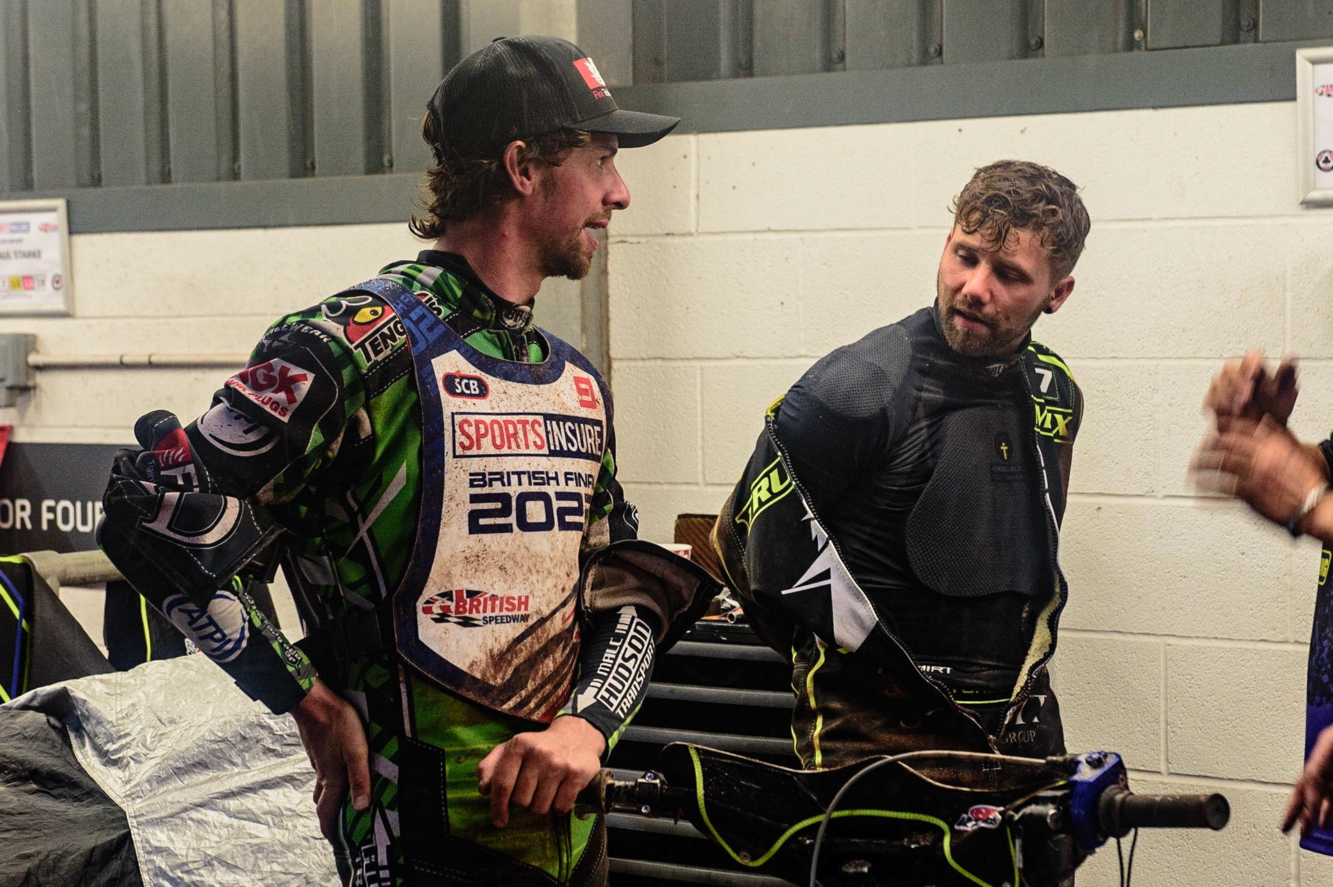 Charles Wright (left) with Danyon Hume during the Sports Insure British Speedway Championship Final at the National Speedway Stadium, Bellevue, Manchester, England on Monday 1st August 2022. (Photo by: Ian Charles | MI News)