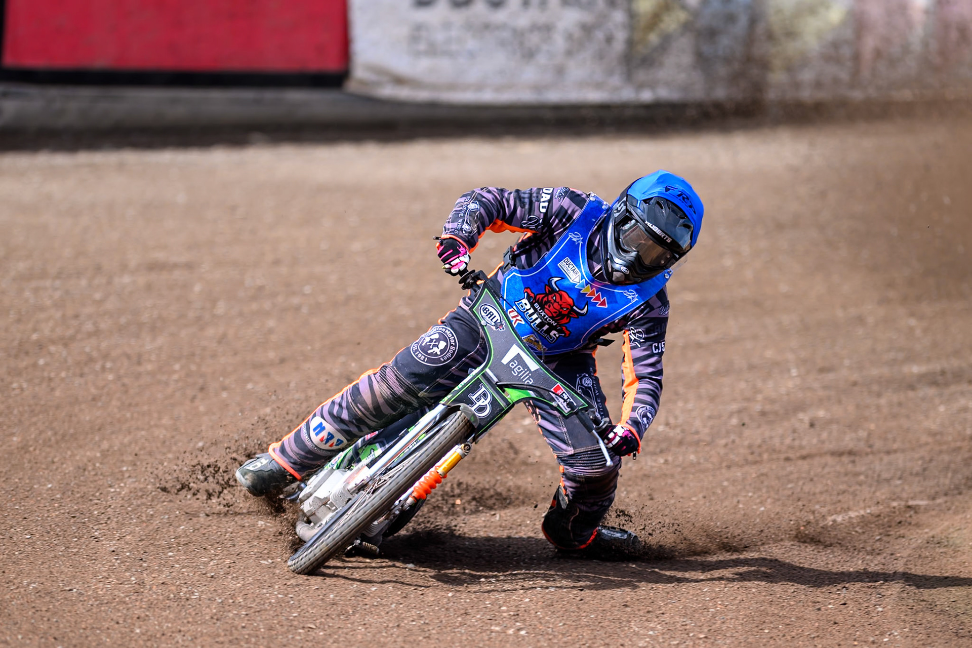 Jack Roberts of Buxton Bulls gets out of shape on the third and fourth turns during the WSRA National Development League match between Buxton Bulls and King's Lynn Young Stars at Hi-Edge Speedway, Buxton on Sunday 9th August 2026. (Photo: Ian Charles | MI News)