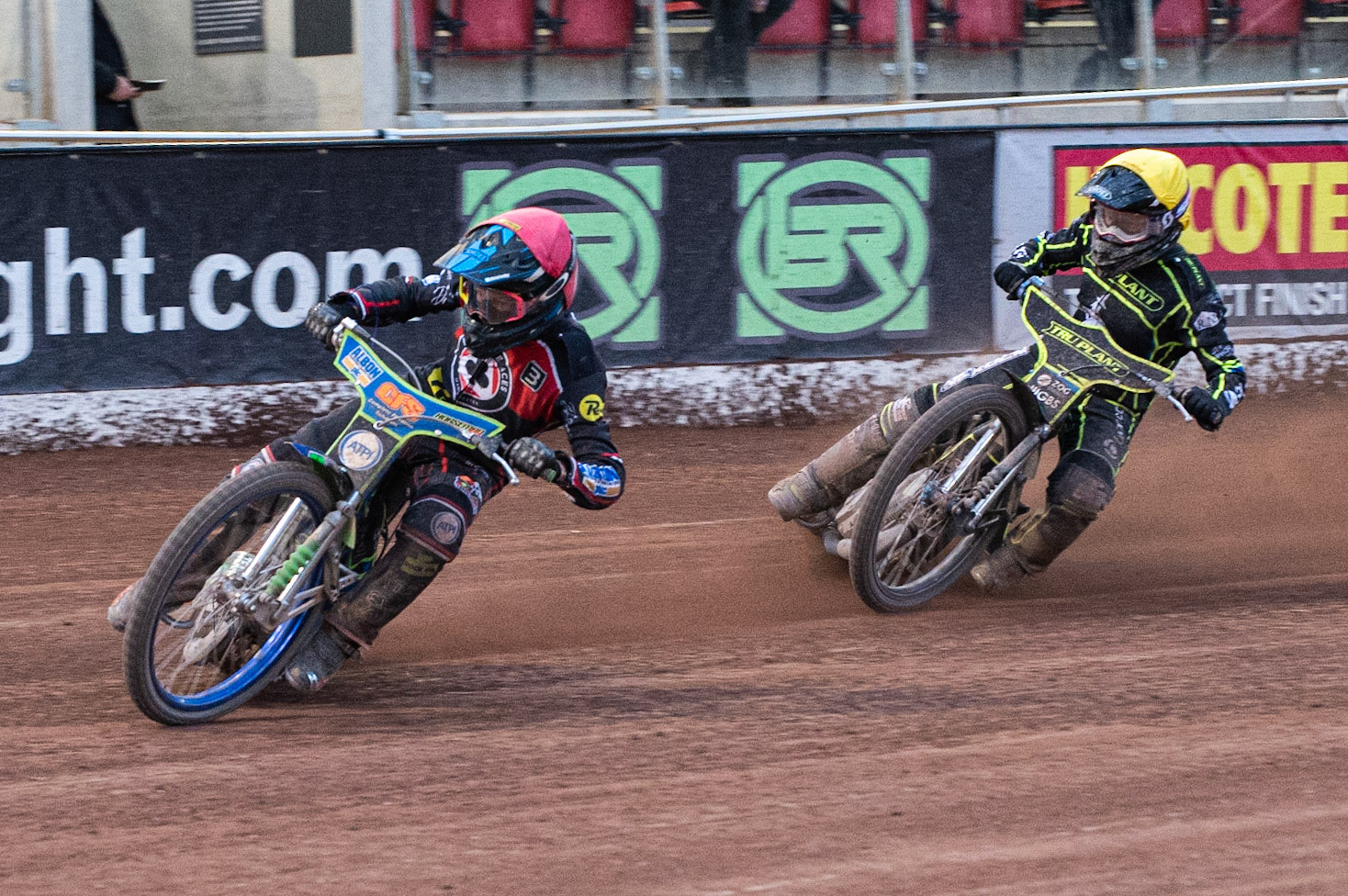 Photo: Ian Charles

Dan Bewley  (Red) leads Cameron Heeps  (Yellow)

Belle Vue Aces v Ipswich Witches, British Speedway Premiership, Belle Vue National Speedway Stadium, Manchester, Monday 3  June  2019