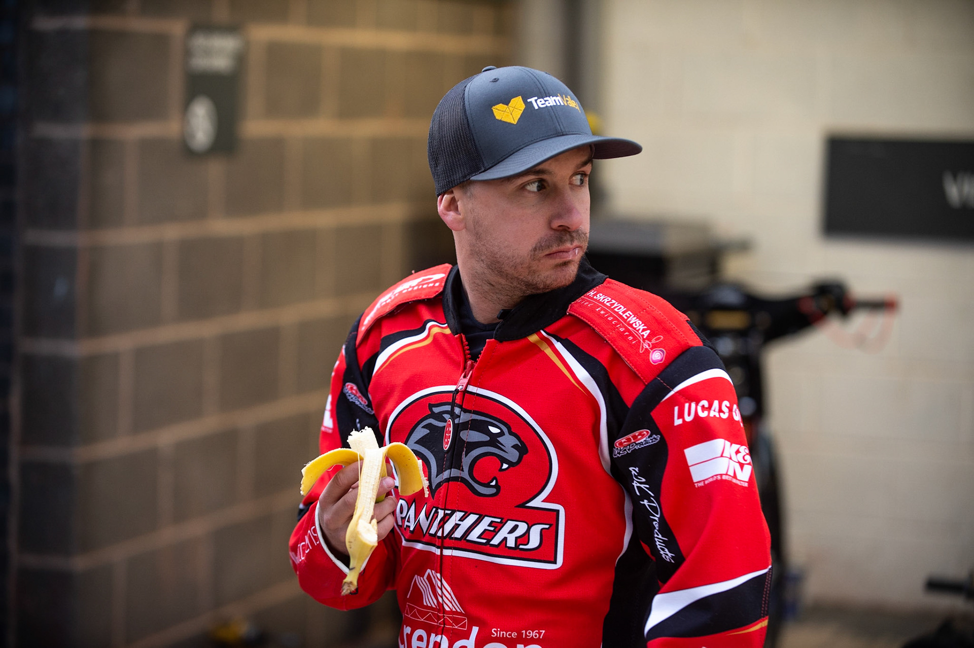 Photo by Ian Charles:

Rowan Tungate tries to hide his banana from his team mates

Belle Vue Aces v Peterborough Panthers, British Speedway Premiership, National Speedway Stadium, Manchester, Monday, 29, April, 2019