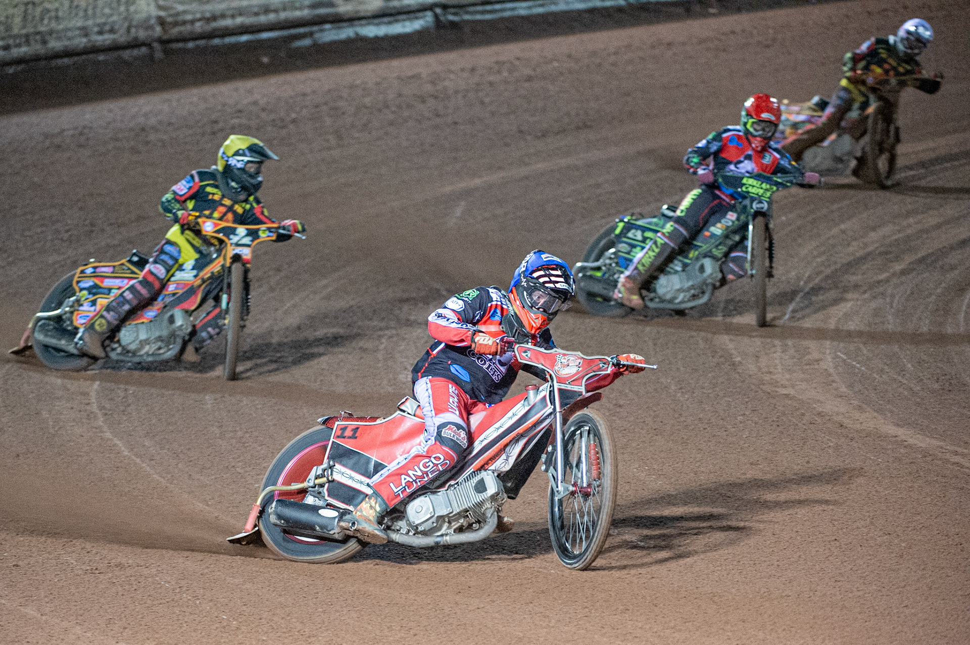 Photo: Ian Charles

Belle Vue Colts Connor Bailey  (Blue) leads Dan Thomson  (Yellow), Kyle Bickley   (Red) and Joe Thomson  (White)

Belle Vue Colts v Leicester Lion Cubs, SGB National League KO Cup Final (2nd Leg), Belle Vue National Speedway Stadium, Manchester, Tuesday 29  October  2019