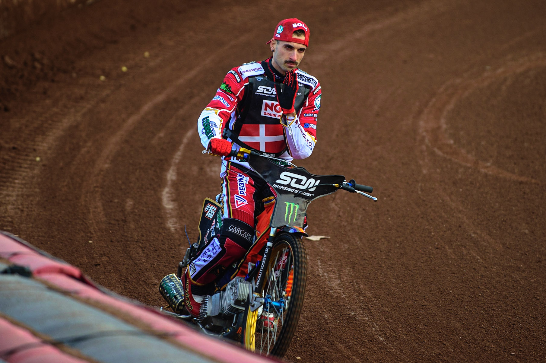 MANCHESTER, UK. OCT 16TH Mikkel Michelsen of Denmark on the parade during the Monster Energy FIM Speedway of Nations at the National Speedway Stadium, Manchester on Saturday  16th October 2021. (Credit: Ian Charles | MI News)