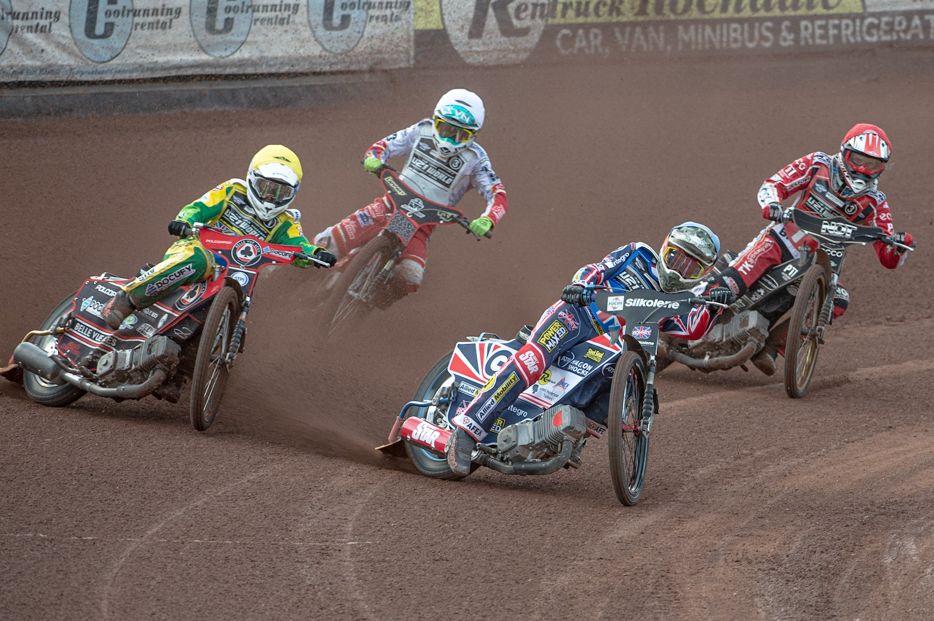 Photo: Ian Charles

Dan Bewley (Blue) leads Jaimon Lidsey  (Yellow), Wiktor Lampart (White) and Mads Hansen (Red)

FIM Team Speedway U-21 World Championship, National Speedway Stadium, Manchester Friday 12 July  2019