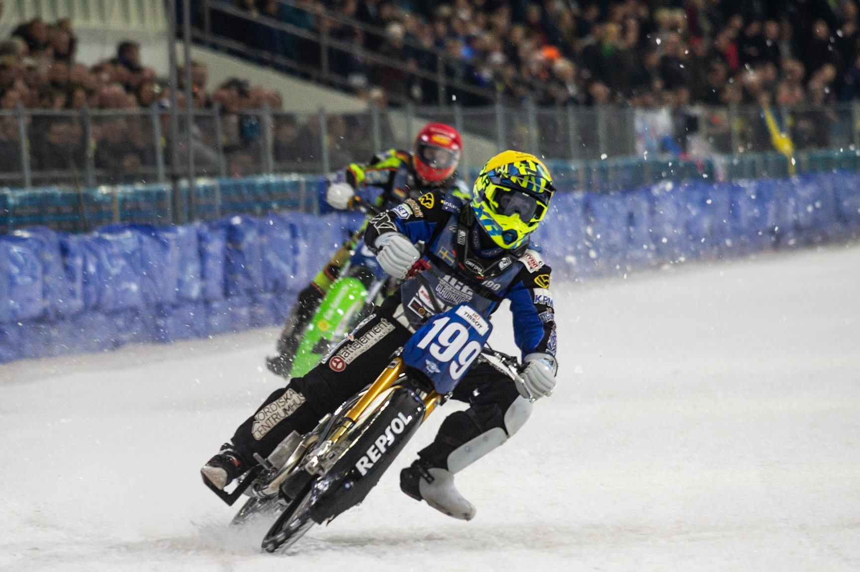 Photo: Ian Charles

Martin Haarahiltunen (199) leads Johann Weber (33)

FIM Ice Speedway Gladiators World Championship, Event 5.2, Ice Rink Thialf, Heerenveen, Netherlands Sunday  31  March  2019