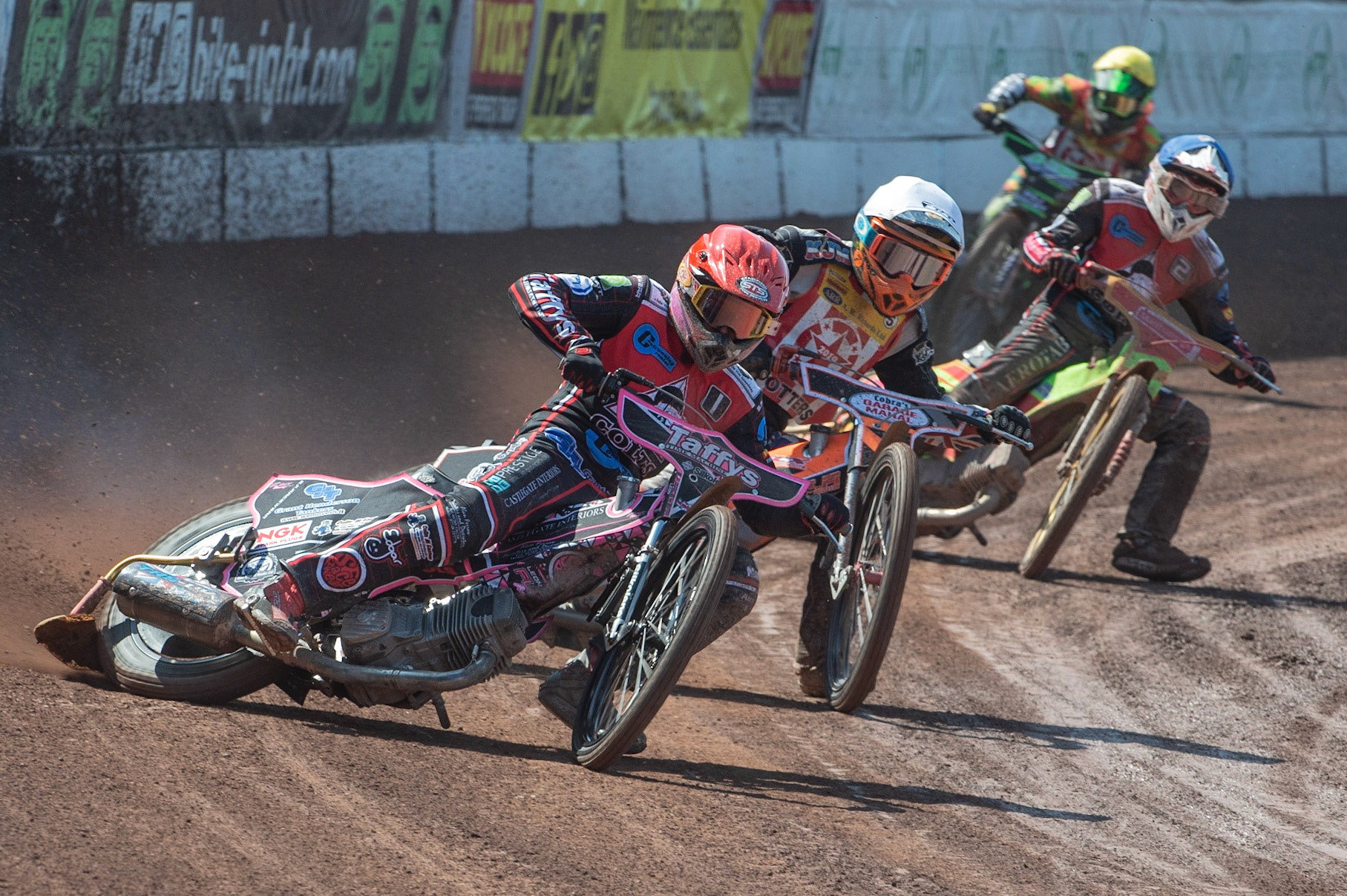Photo: Ian Charles

Belle Vue Colts Leon Flint (Red) leads Connor Coles (White) Ben Woodhull (Blue) and Corban Pavitt (Yellow)

Belle Vue Colts v Stoke Potters, National League, Belle Vue National Speedway Stadium, Manchester, Friday 19  April  2019