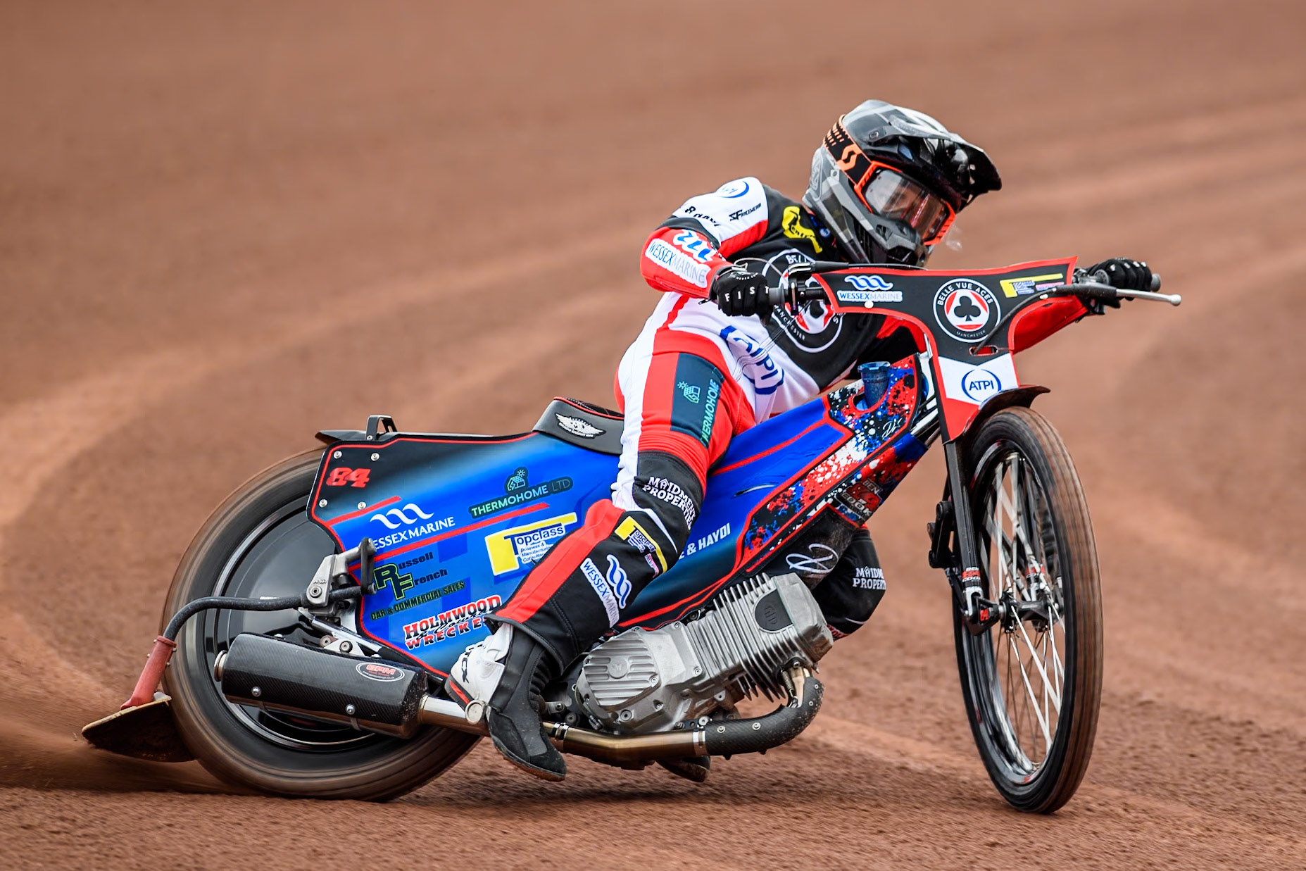 Belle Vue Aces' rider Ben Cook in action during the Belle Vue Aces Media Day at the National Speedway Stadium, Manchester on Monday 11th March 2024. (Photo: Ian Charles | MI News)