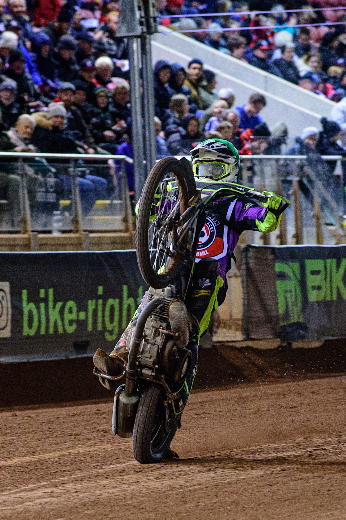 MANCHESTER, UK. OCT 23RD  Tom Brennan  wheelies during the Peter Craven Memorial Trophy event at the National Speedway Stadium, Manchester on Saturday 23rd October 2021. (Credit: Ian Charles | MI News)