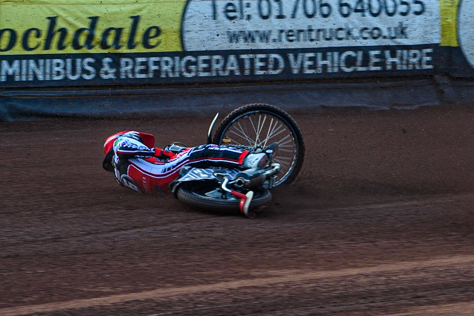 MANCHESTER, UK. JULY 23RD Sam McGurk   spins off during the National Development League match between Belle Vue Colts and Eastbourne Seagulls at the National Speedway Stadium, Manchester on Friday 23rd July 2021. (Credit: Ian Charles | MI News)