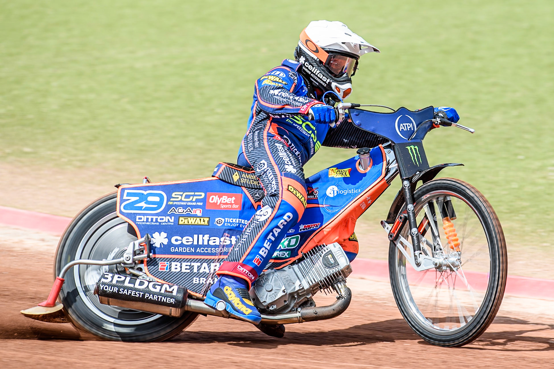 Andzejs Lebedevs (29) of Latvia in practice during the ATPI FIM Speedway Grand Prix Round 4 at the National Speedway Stadium, Manchester, on Friday 6th June 2025. (Photo: Ian Charles | MI News)