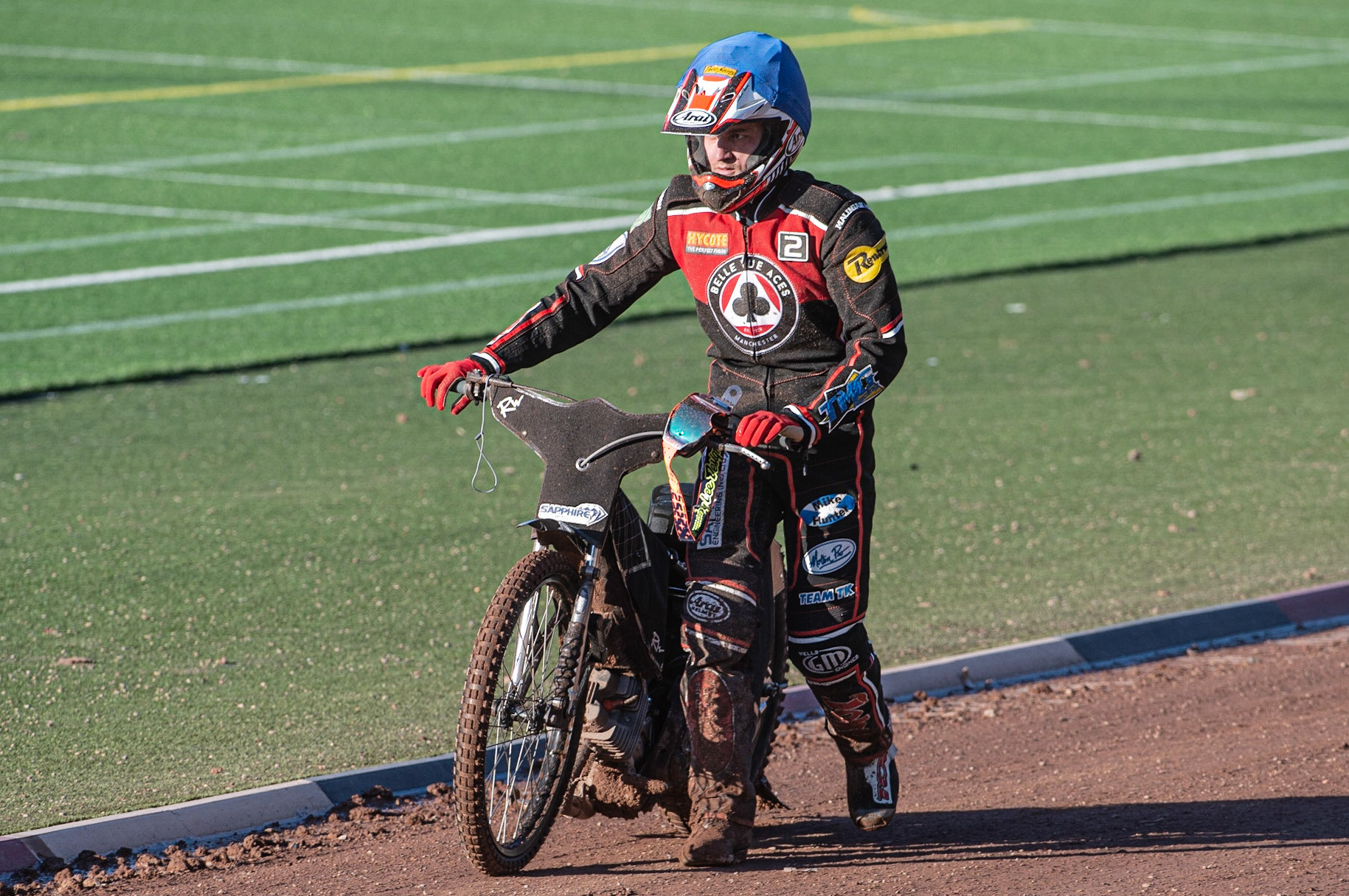 Photo: Ian Charles

Ricky Wells pushes his bike back after snapping his primary chain

Belle Vue Aces v Swindon Robins, British Speedway Premiership, Belle Vue National Speedway Stadium, Manchester, Monday 20  May  2019