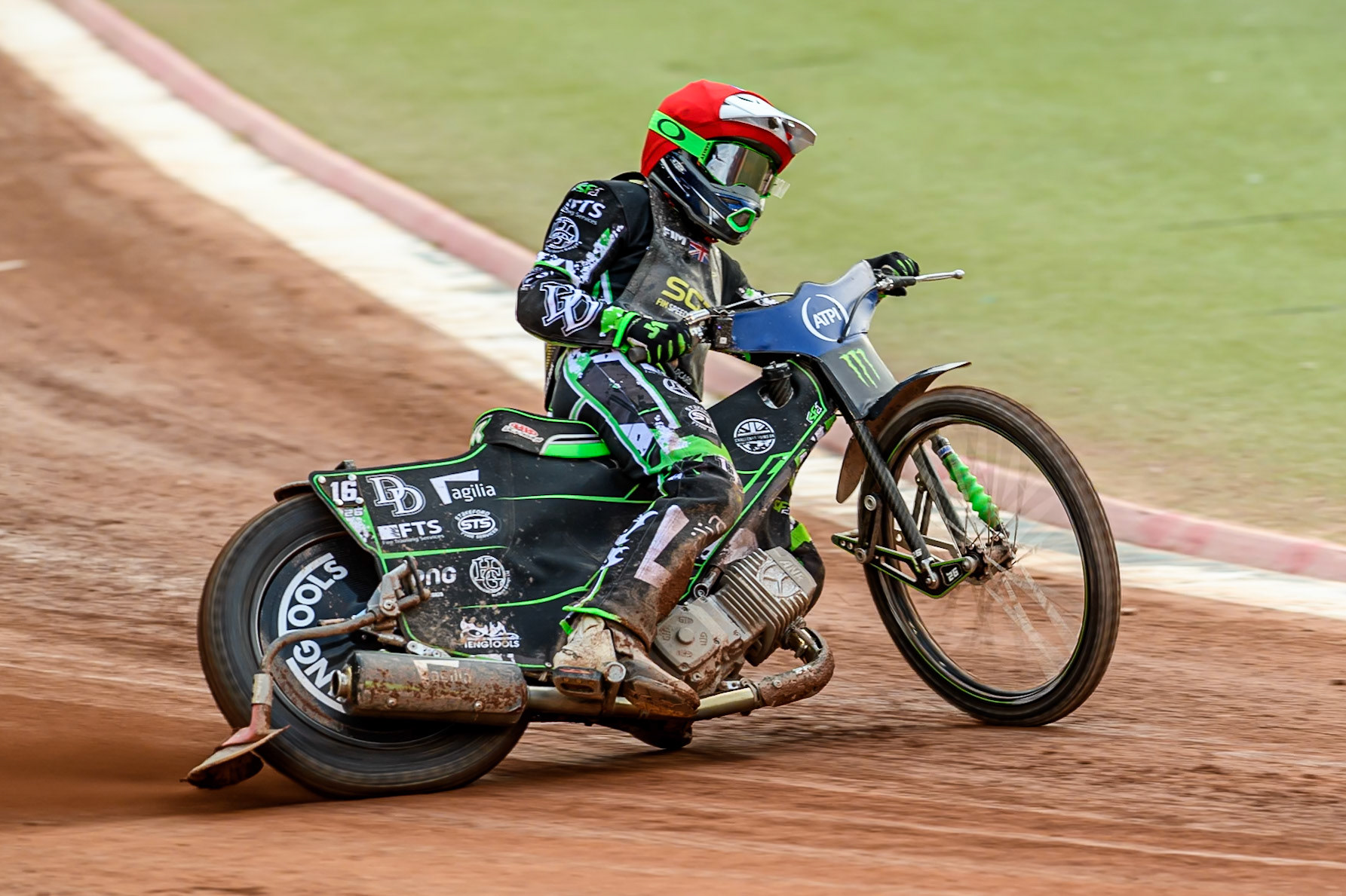 Wild Card Charles Wright (16) of Great Britain in action during the ATPI FIM Speedway Grand Prix Round 4 at the National Speedway Stadium, Manchester, on Friday 13th June 2025. (Photo: Ian Charles | MI News)