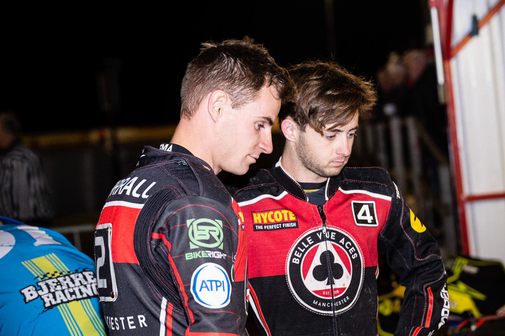 Photo by Ian Charles:

Steve Worrall  (left) with Jaimon Lidsey 

Peterborough Panthers v Belle Vue Aces, British Speedway Premiership, Thursday, 5, September, 2019