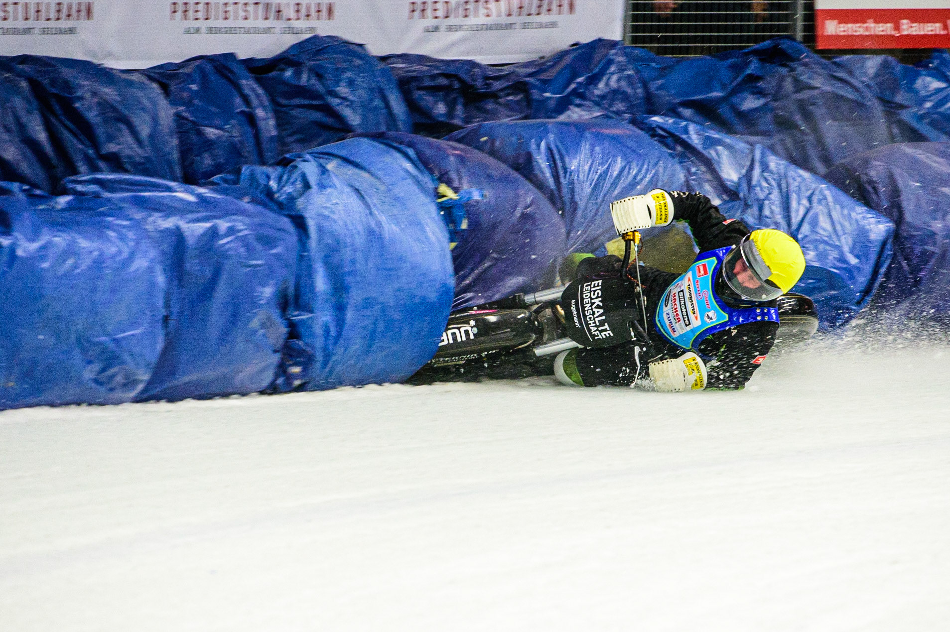 Per-Olof Serenius hits the bales during the Race of Legends at the Max-Aicher-Arena, Inzell on Friday 17th March 2023. (Photo: Ian Charles | MI News)