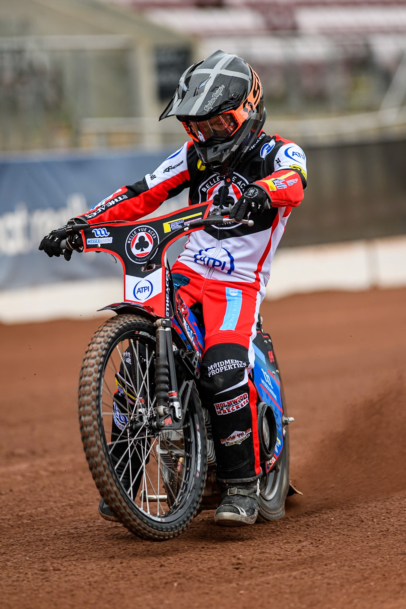 Belle Vue Aces' rider Ben Cook does a practice start during the Belle Vue Aces Media Day at the National Speedway Stadium, Manchester on Monday 11th March 2024. (Photo: Ian Charles | MI News)