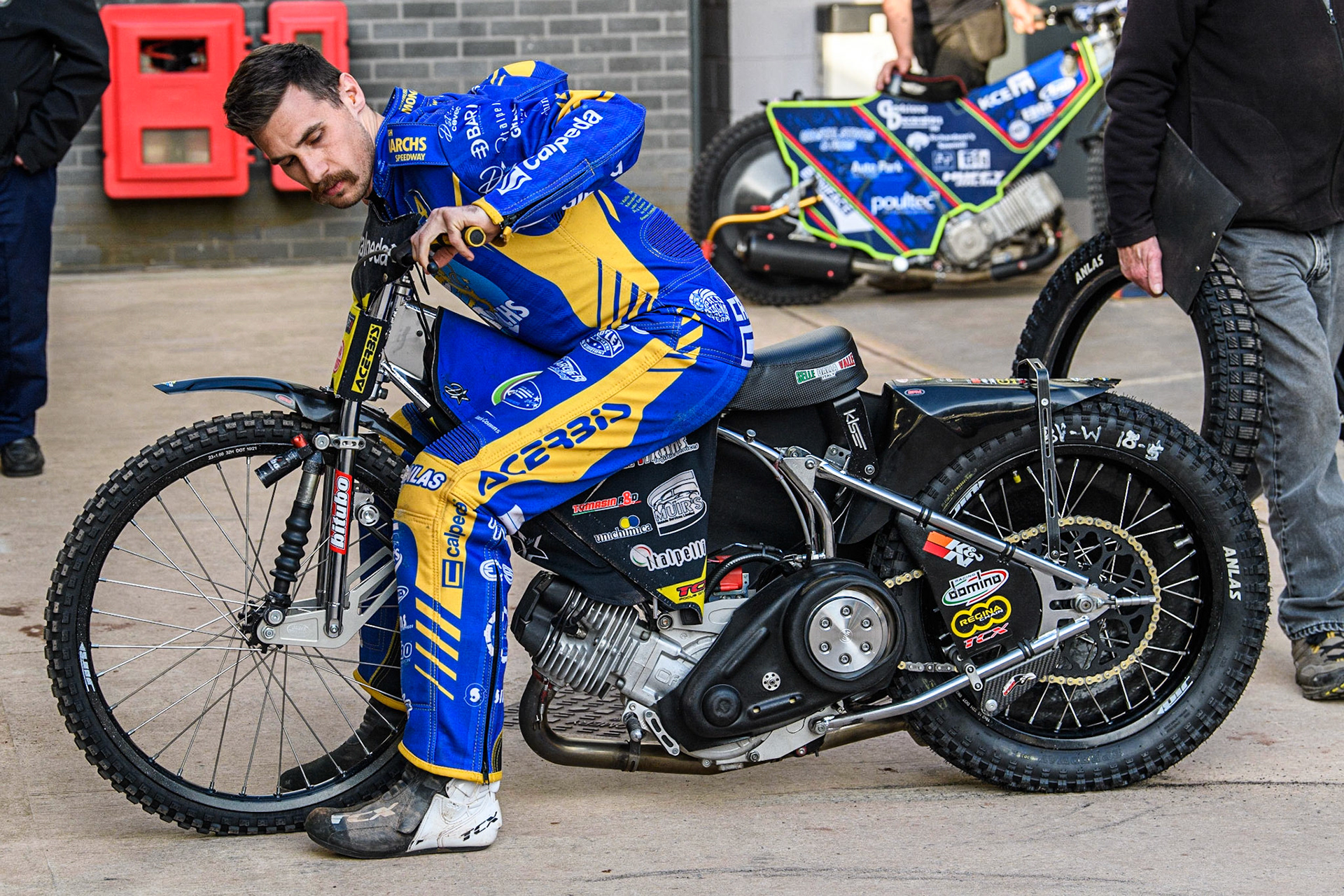 Belle Vue ATPI Aces guest rider Paco Castagna during the Sports Insure Premiership Knock Out Cup Quarter Final 2nd Leg between Belle Vue Aces and Wolverhampton Wolves at the National Speedway Stadium, Manchester on Thursday 18th May 2023. (Photo: Ian Charles | MI News)
