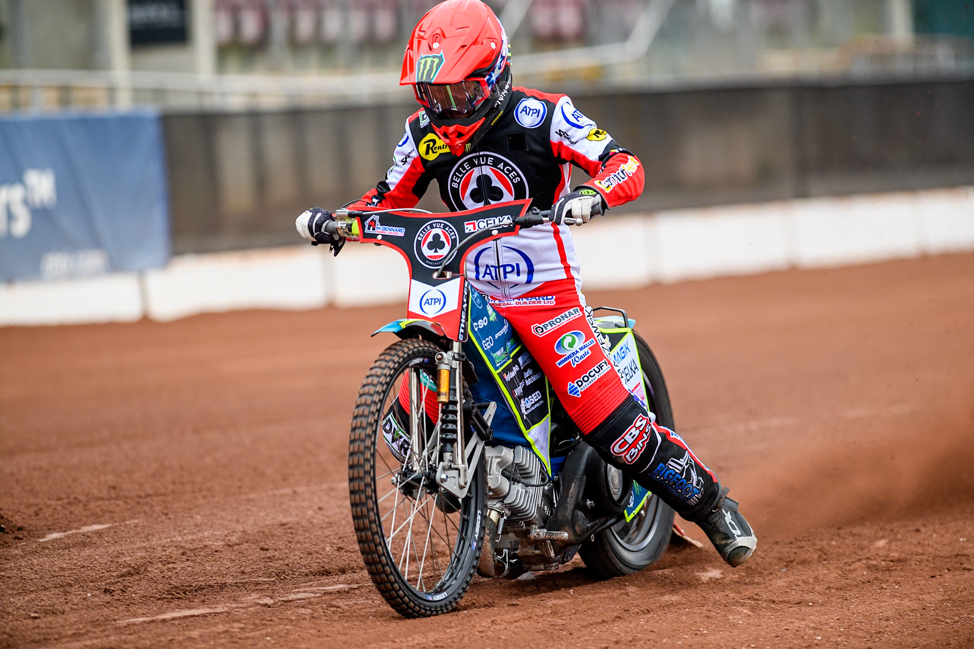 Belle Vue Aces' rider Jaimon Lidsey does a practice start during the Belle Vue Aces Media Day at the National Speedway Stadium, Manchester on Monday 11th March 2024. (Photo: Ian Charles | MI News)