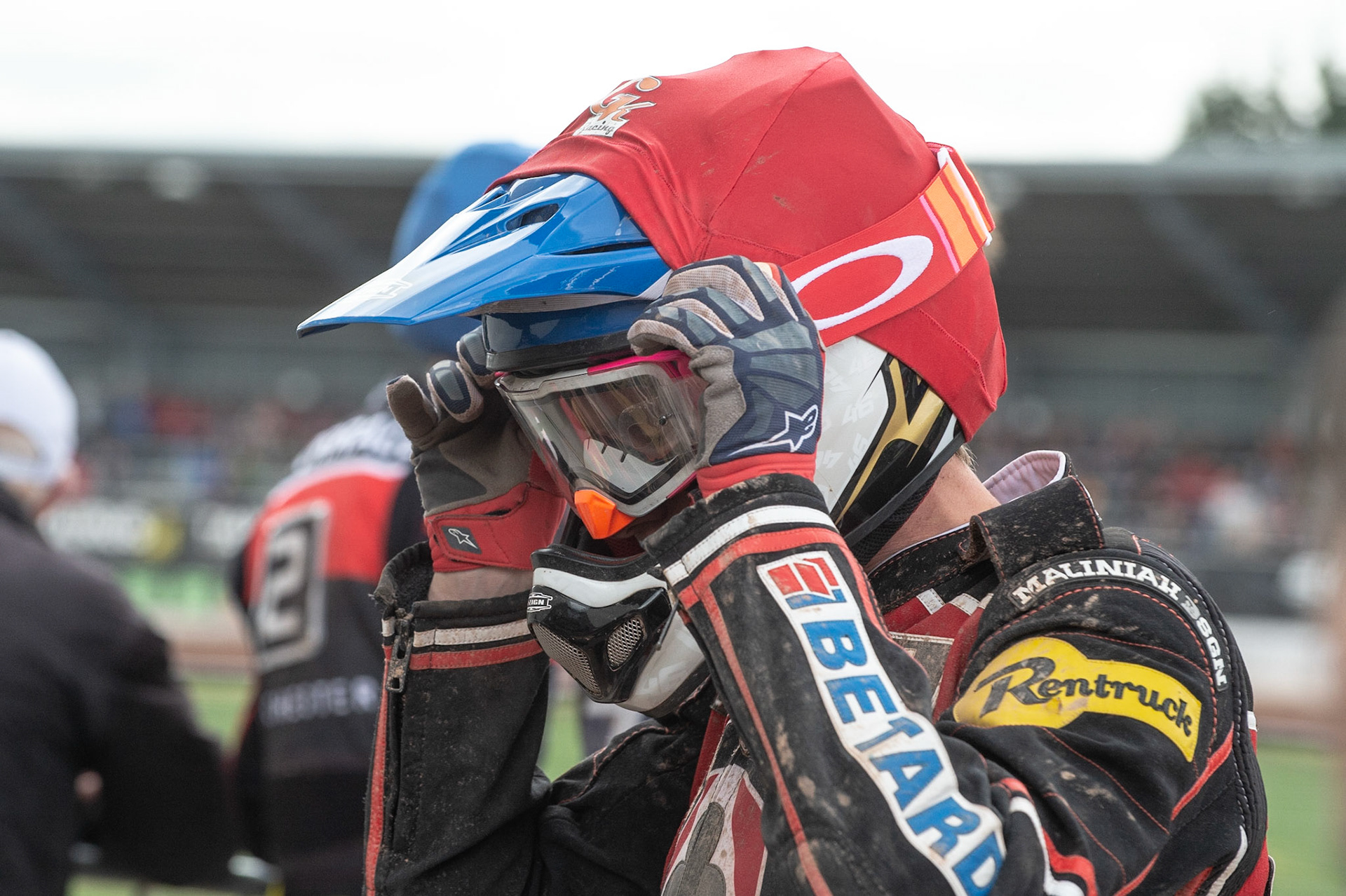 Photo by Ian Charles

Max Fricke  adjusts his goggles


Belle Vue Aces v Poole Pirates, British Speedway Premiership, Belle Vue National Speedway Stadium, Manchester, Monday 6  May  2019