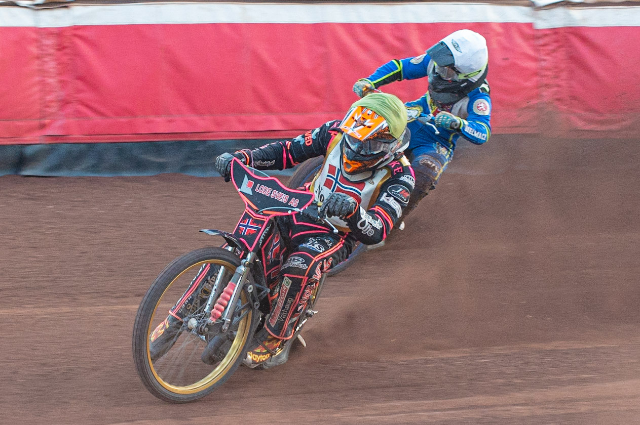 Photo by Ian Charles:

Glenn Moi (Yellow) leads Ondrej Smetana  (White)

FIM Speedway Grand Prix World Championship - Qualifying Round 1, Peugeot Ashfield Stadium, Glasgow, 8 June 2019