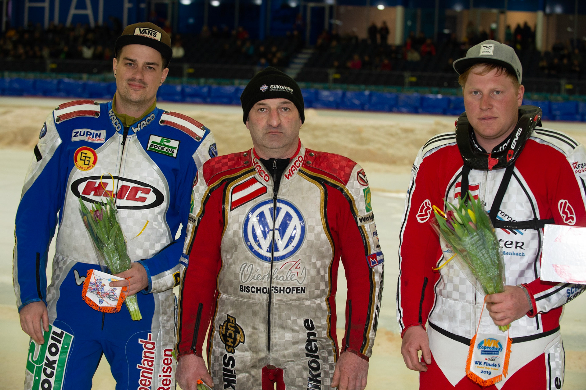 Photo: Ian Charles

The Austrian Riders (l-r) Philip Lageder, Josef Kreuzberger, Kevin Arzl

Roelof Thijs Bokaal, Ice Rink Thialf, Heerenveen, Netherlands Friday  29  March  2019