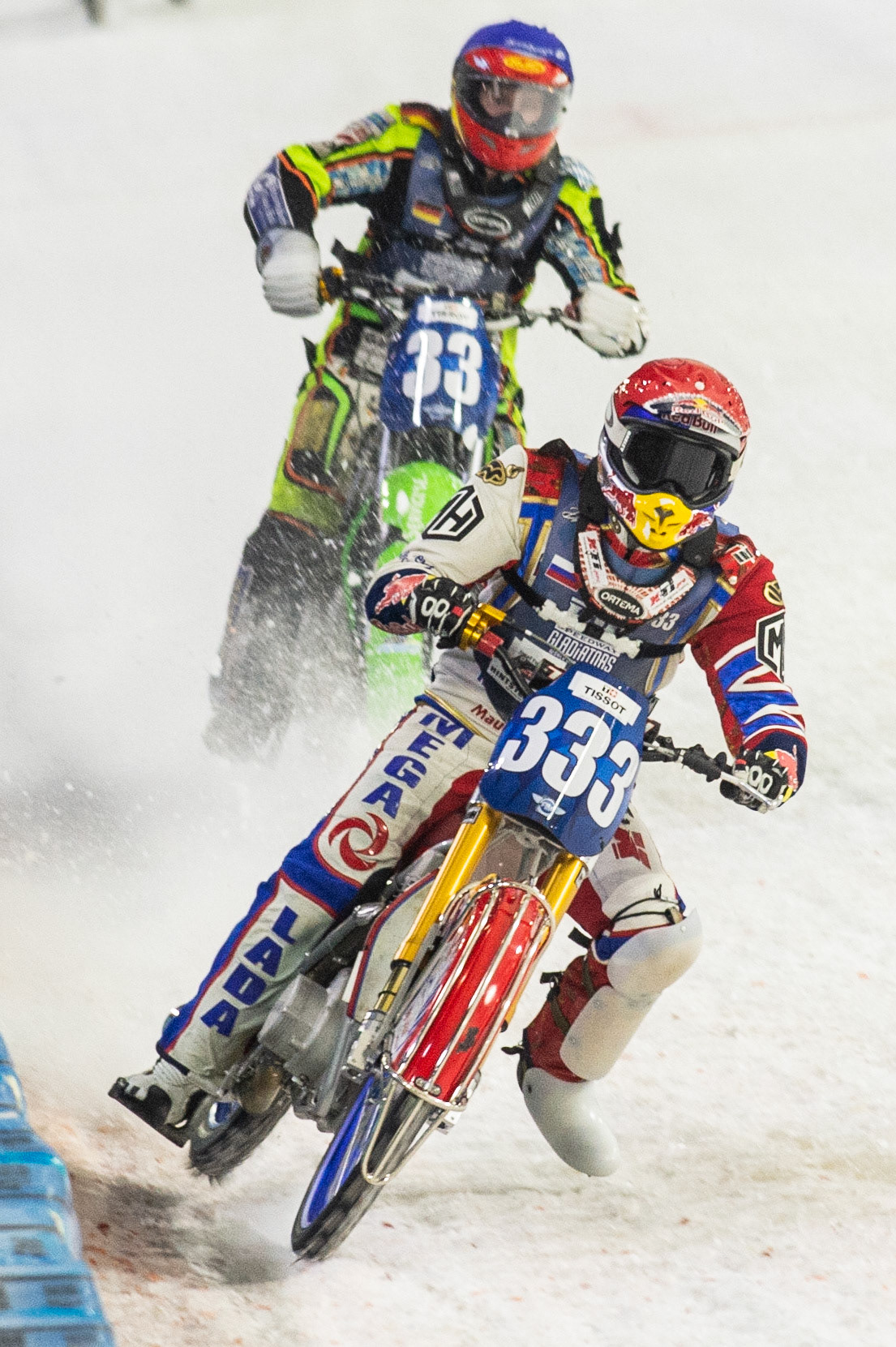 Photo: Ian Charles

Danil Ivanov (333) leads Johann Weber (33)

FIM Ice Speedway Gladiators World Championship, Event 5.1, Ice Rink Thialf, Heerenveen, Netherlands Saturday  30  March  2019