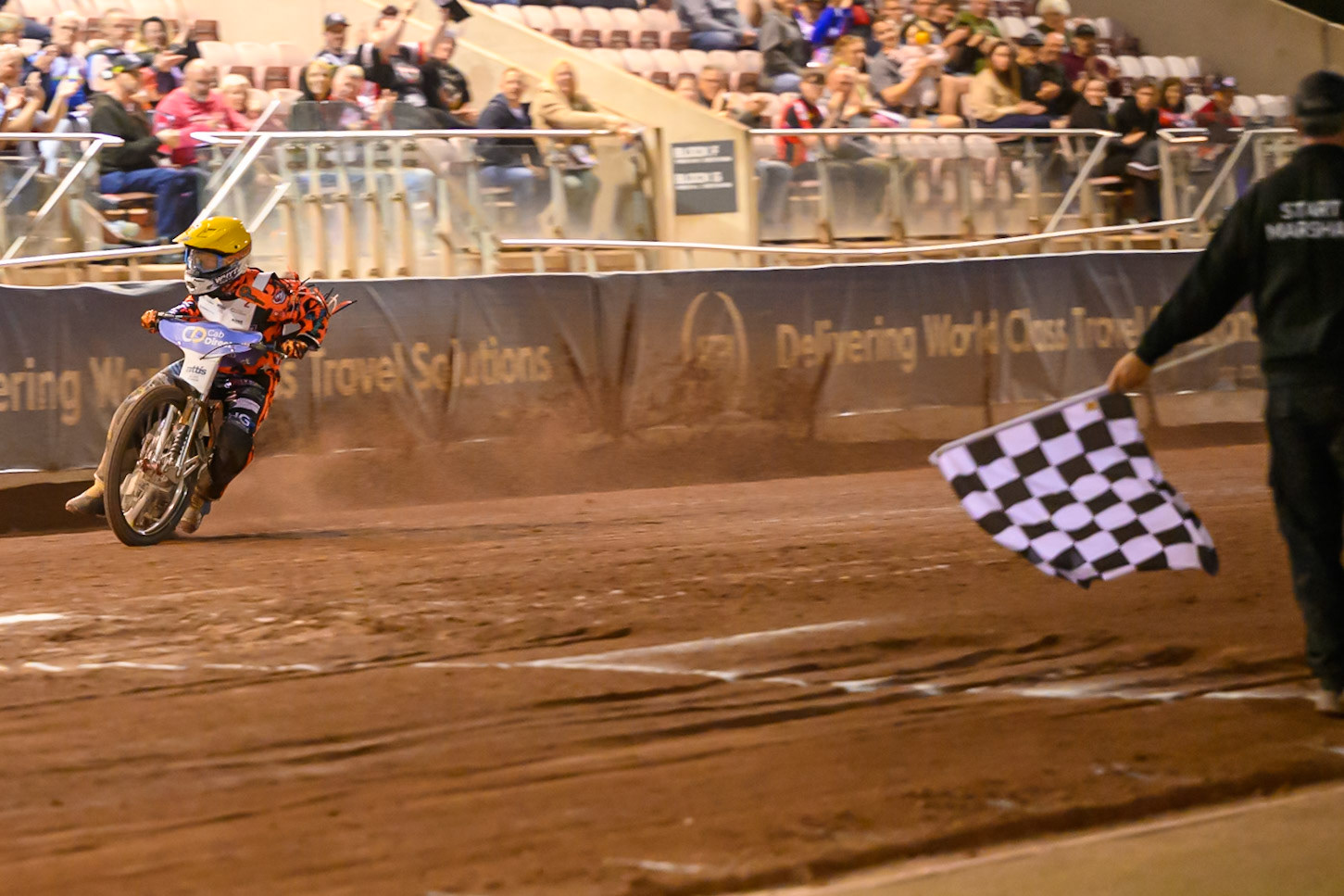17 year old Cooper Rushen (2)  wins the Semi Final to qualify for the Grand Final during the Cab Direct British Speedway Championship Final at the National Speedway Stadium, Manchester on Saturday 15th August 2026. (Photo: Ian Charles | MI News)
