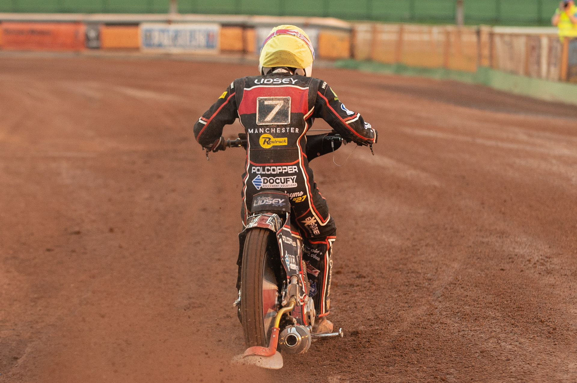 Photo by Ian Charles:

Jaimon Lidsey  does a practice start

Wolverhampton Wolves v Belle Vue Aces, British Speedway Premiership 22 April 2019