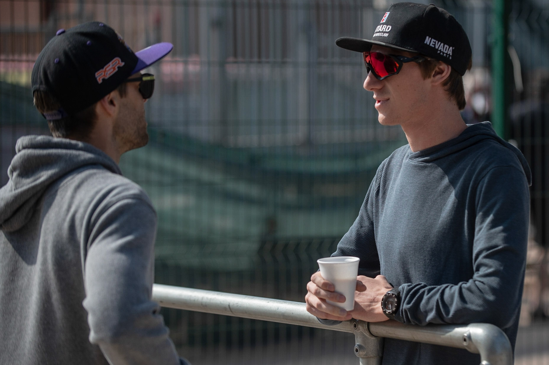 Photo by Ian Charles:

Rory Schlein  (left) chats with fellow Aussie Max Fricke 

Belle Vue Aces v Wolverhampton Wolves, National Speedway Stadium, Manchester, Monday, 22, April, 2019
