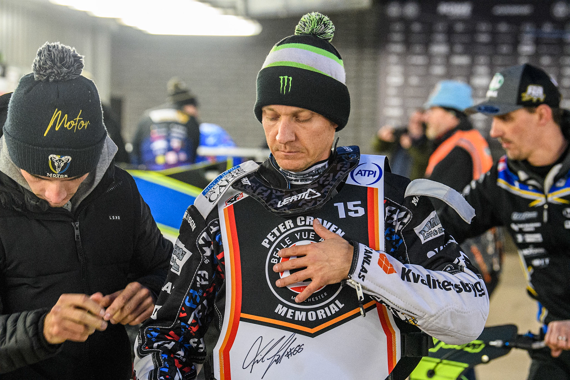 Freddie Lindgren gets ready for the meeting during the Peter Craven Memorial Trophy at the National Speedway Stadium, Manchester on Monday 17th March 2025. (Photo: Ian Charles | MI News)