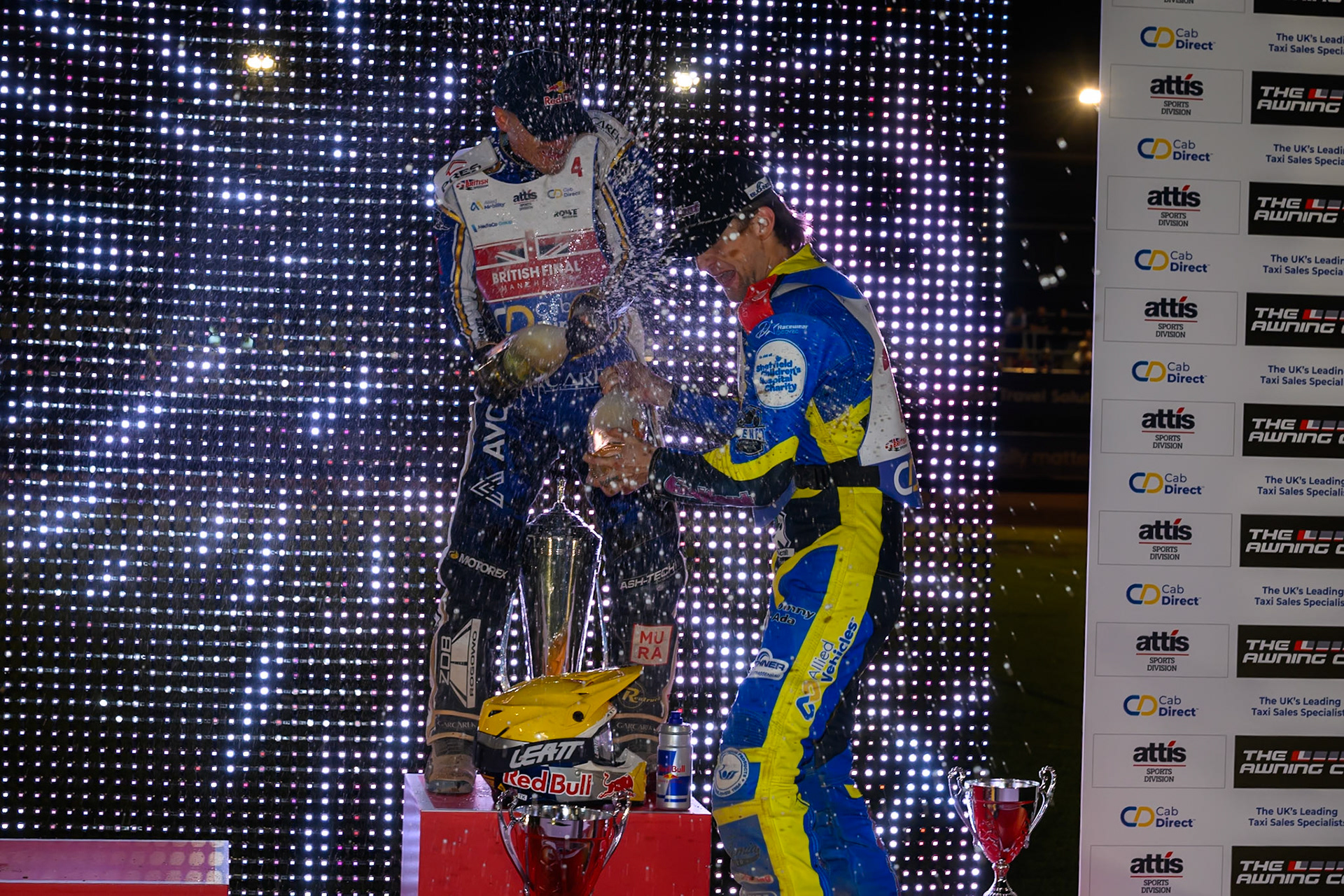 Champagne Capers on the rostrum during the Cab Direct British Speedway Championship Final at the National Speedway Stadium, Manchester on Saturday 15th August 2026. (Photo: Ian Charles | MI News)