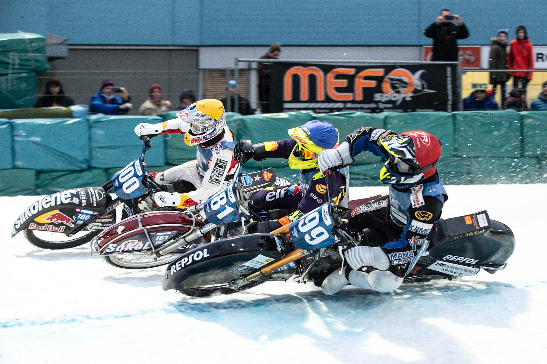 Photo: Ian Charles

Martin Haarahiltunen (199) Andrei Shishegov (181) and Franky Zorn (100) hit the first turn 

FIM Ice Speedway Gladiators World Championship, Final 3.1, Horst-Dohm Eisstadion, Berlin, Germany Saturday  2  March  2019