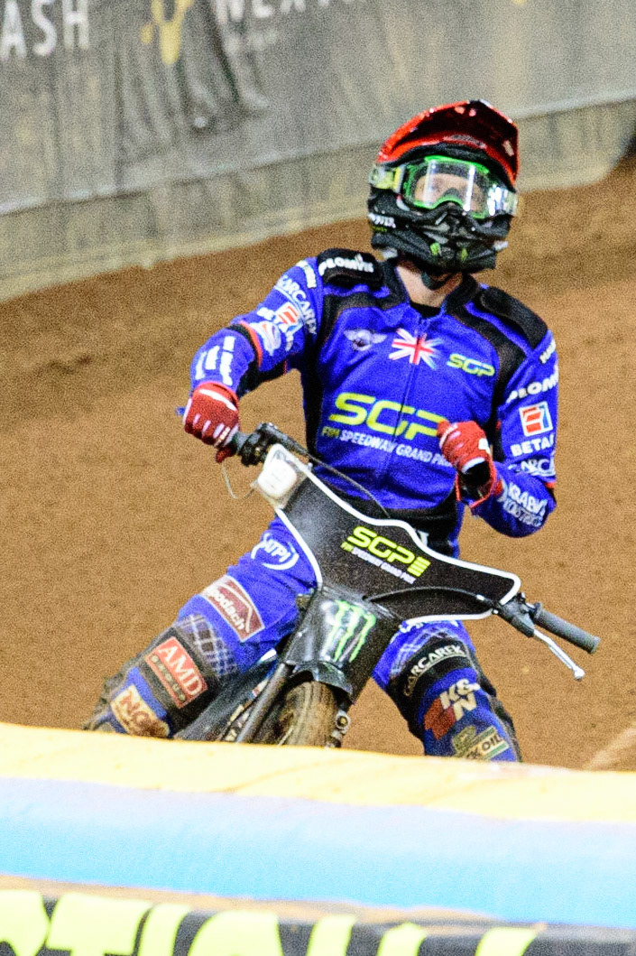 Dan Bewley (99) celebrates qualifying for his first SGP Grand Final during the FIM  Speedway Grand Prix of Great Britain at the Principality Stadium, Cardiff on Saturday 13th August 2022. (Credit: Ian Charles | MI News