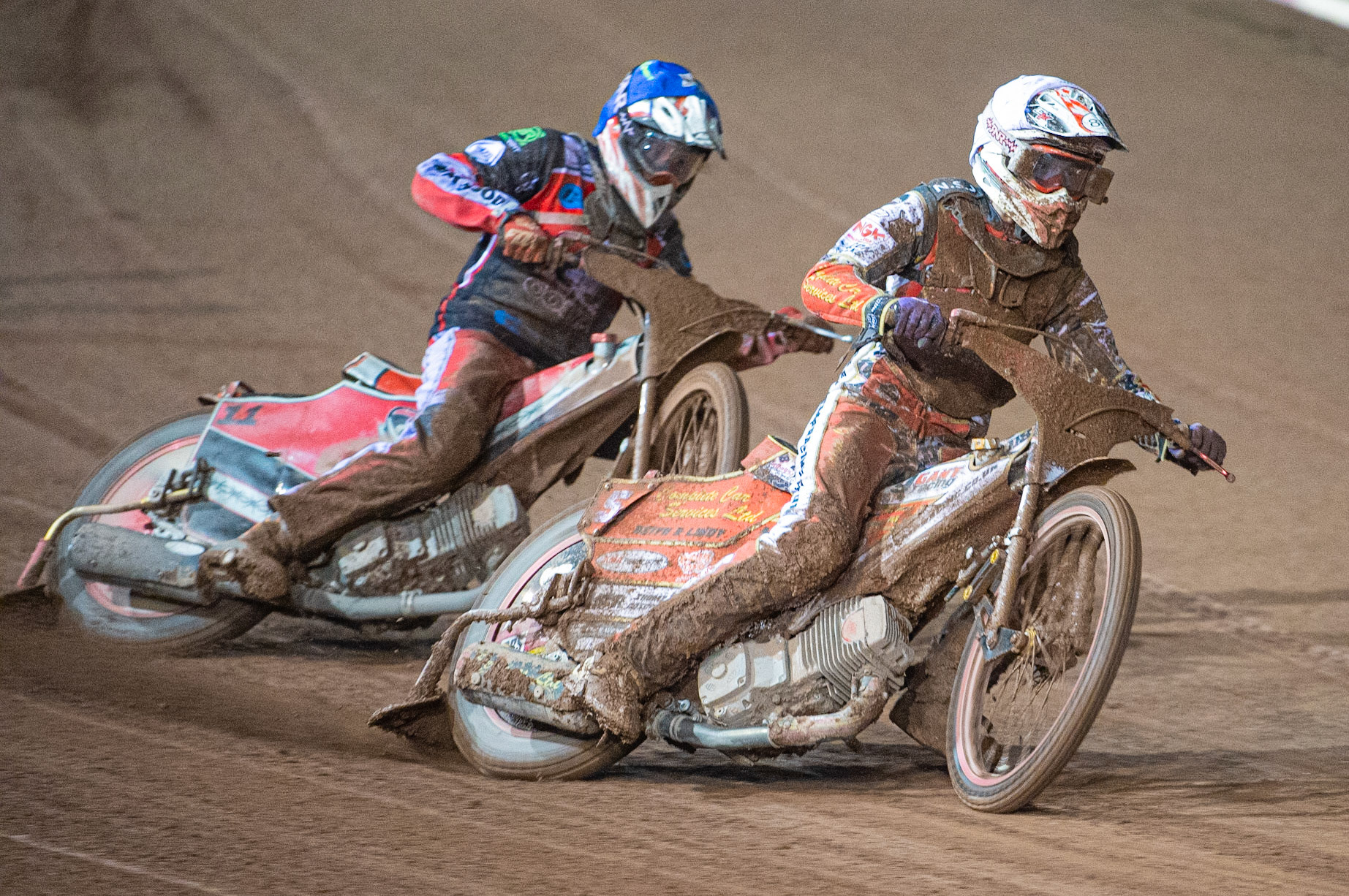 Photo: Ian Charles

Drew Kemp  (White) leads Connor Bailey  (Blue)

Belle Vue Colts v Kent Kings, SGB National League Play Offs, Semi Final 1st Leg, Belle Vue National Speedway Stadium, Manchester, Friday 4  October  2019