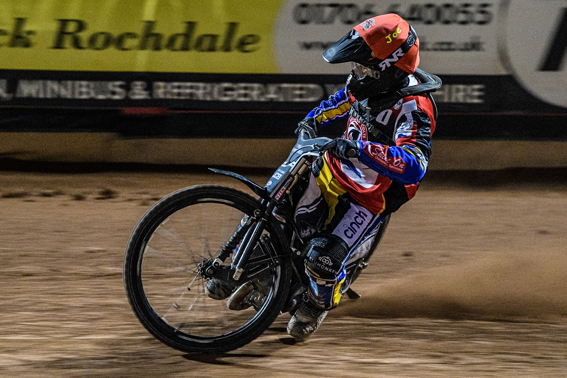 Belle Vue Colts' Guest Rider Joe Thompson in action during the WSRA National Development League match between Belle Vue Aces and Edinburgh Monarchs at the National Speedway Stadium, Manchester on Friday 30th August 2024. (Photo: Ian Charles | MI News)