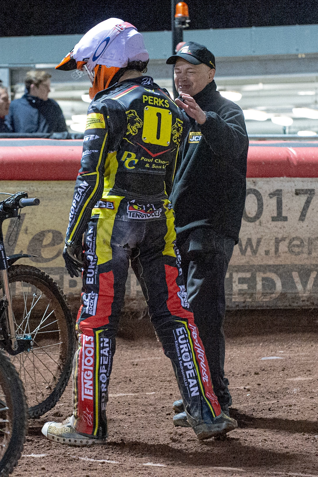 Photo: Ian Charles

Leicester Cubs  team manager David Howard congratulates Ellis Perks  after his Cup winning ride

Belle Vue Colts v Leicester Lion Cubs, SGB National League KO Cup Final (2nd Leg), Belle Vue National Speedway Stadium, Manchester, Tuesday 29  October  2019