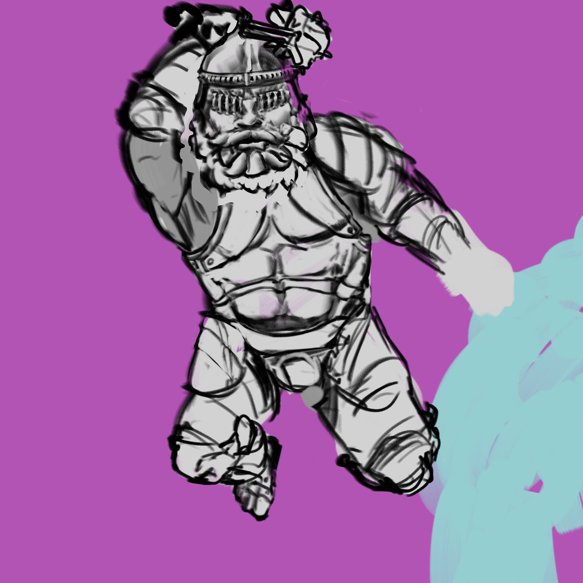 Mostly a pose to show off the armor. That's a helmet not his face btw