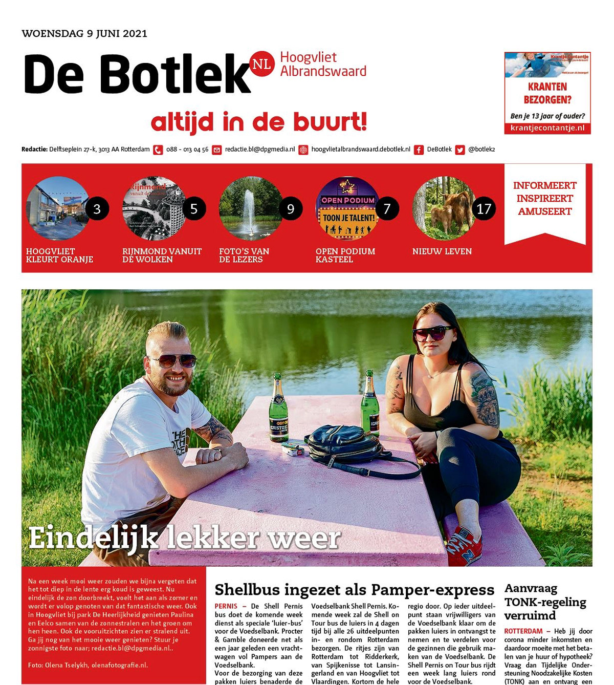 Krant De Botlek Hoogvliet Albrandswaard, 9 juni. Fotograaf Olena Tselykh