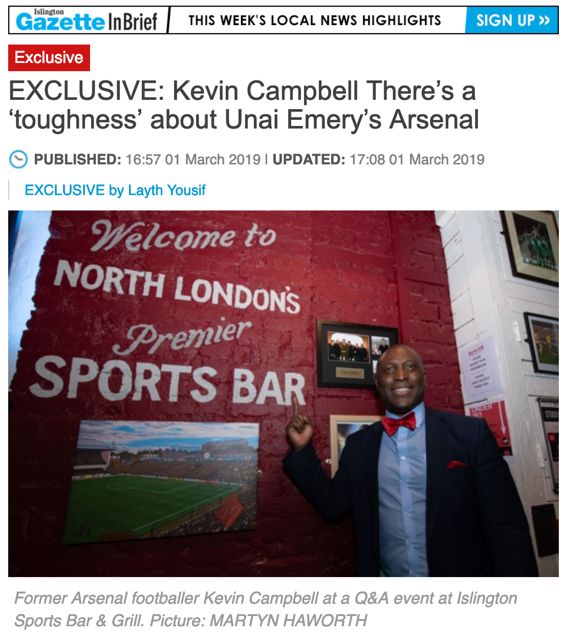  Islington Gazette - 01 MAR 2019 - Kevin Campbell