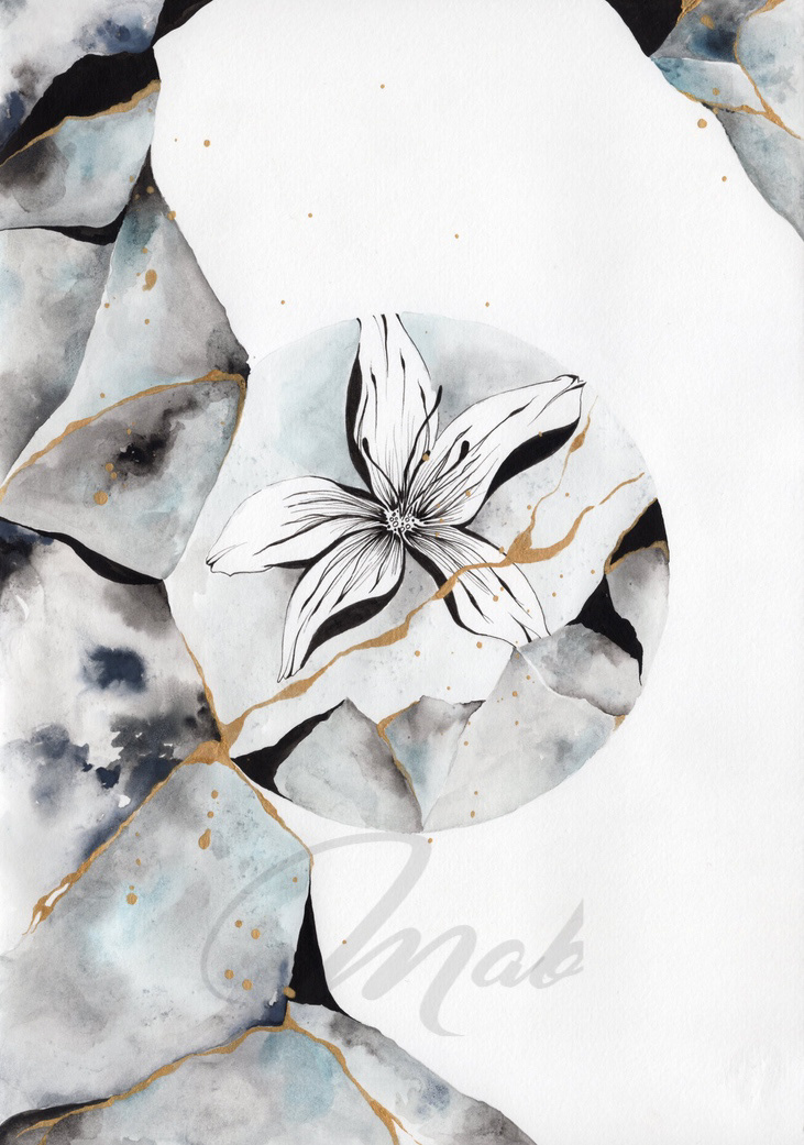 Kintsugi florosolo - Watercolor, ink and posca