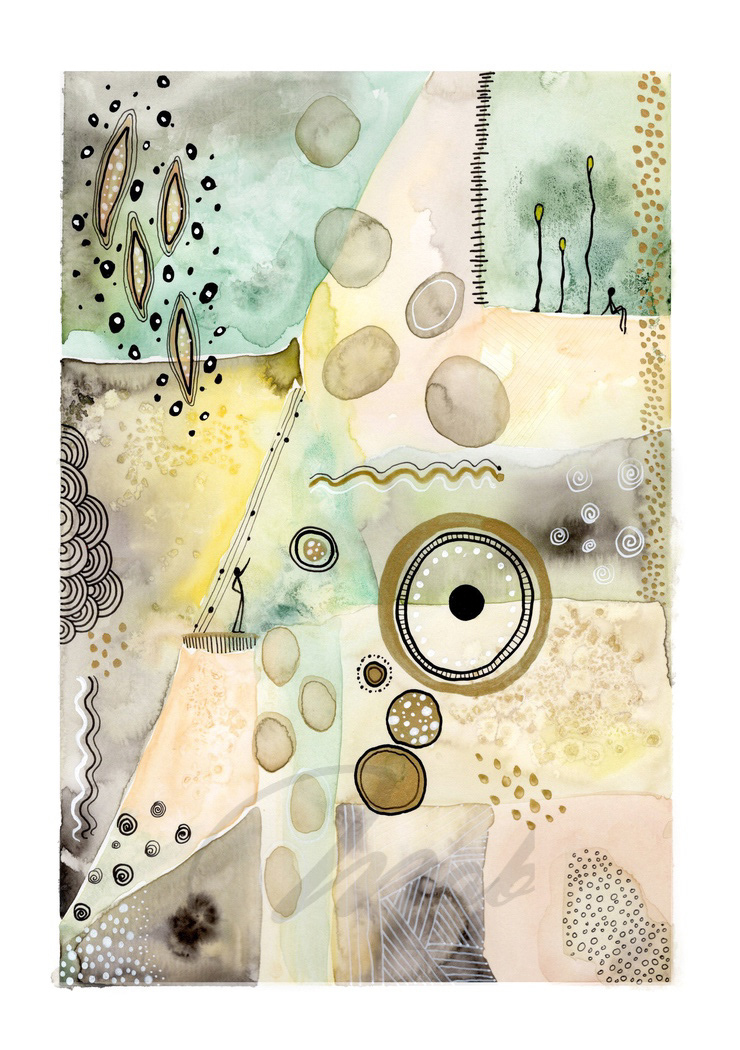 Patchwork - Watercolor, ink and posca