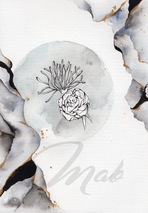 Kintsugi fleur - Watercolor, ink and posca