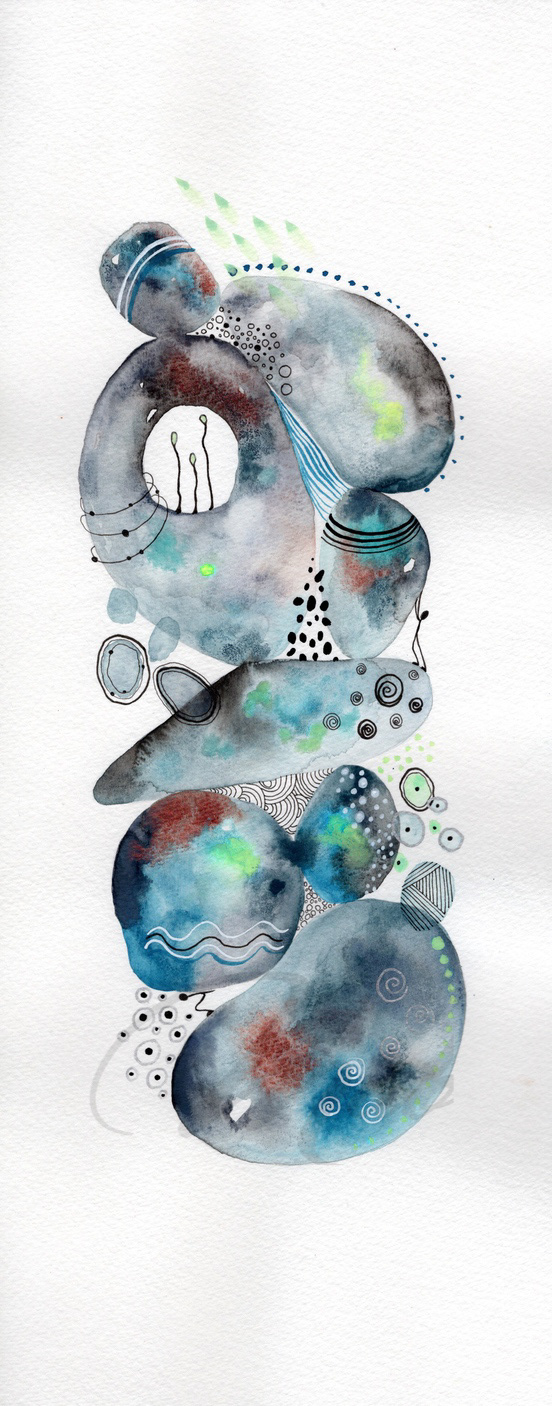 Pebbles tower - Watercolor, ink and posca