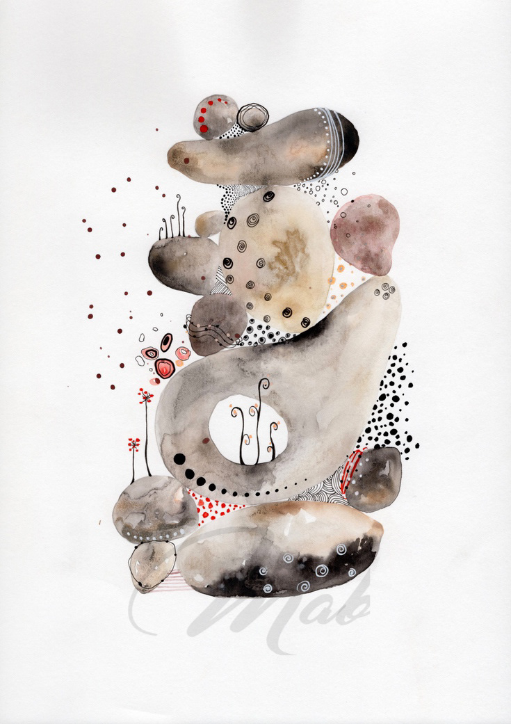 Pebbles bonhomme - Watercolor, ink and posca