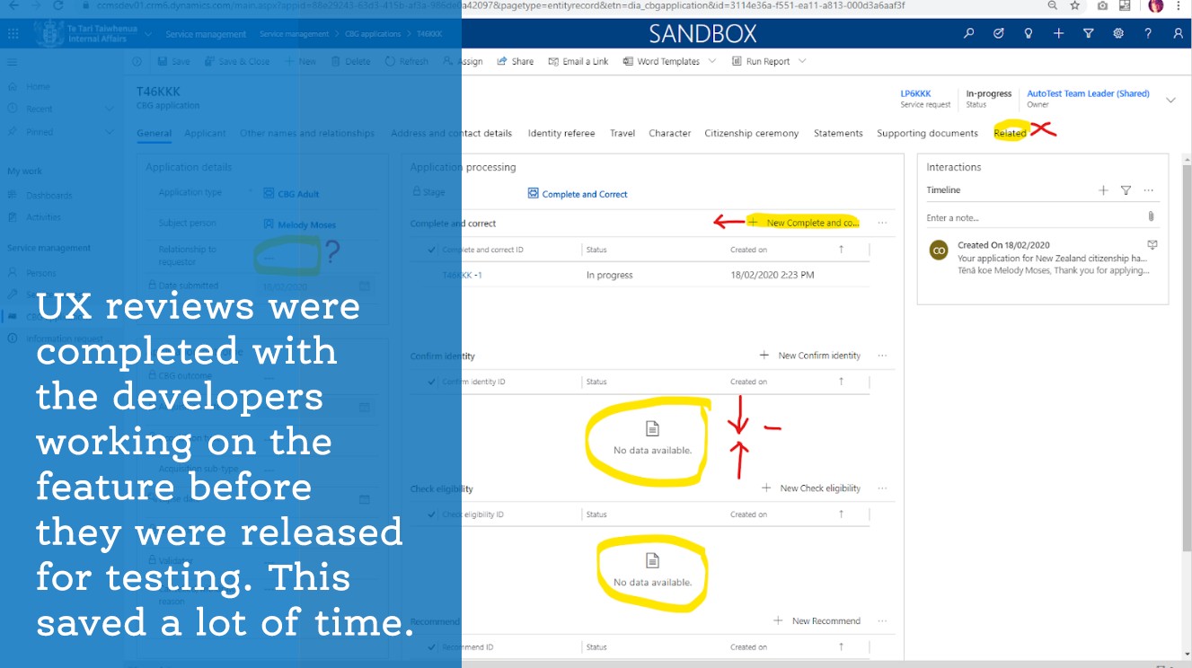 Screenshot notes from a UX review