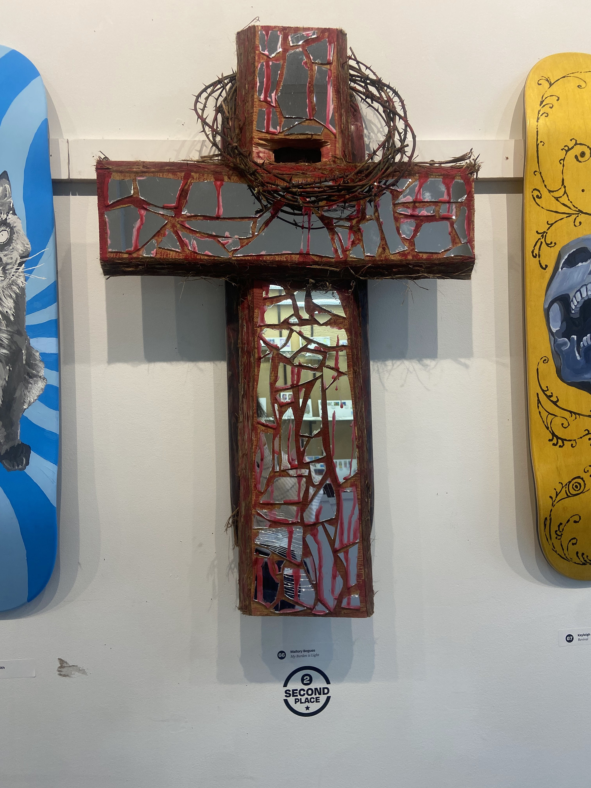 My Burden Is Light (Skateboard Deck/Cedar Wood/Mirror/Red Paint/Thorns)