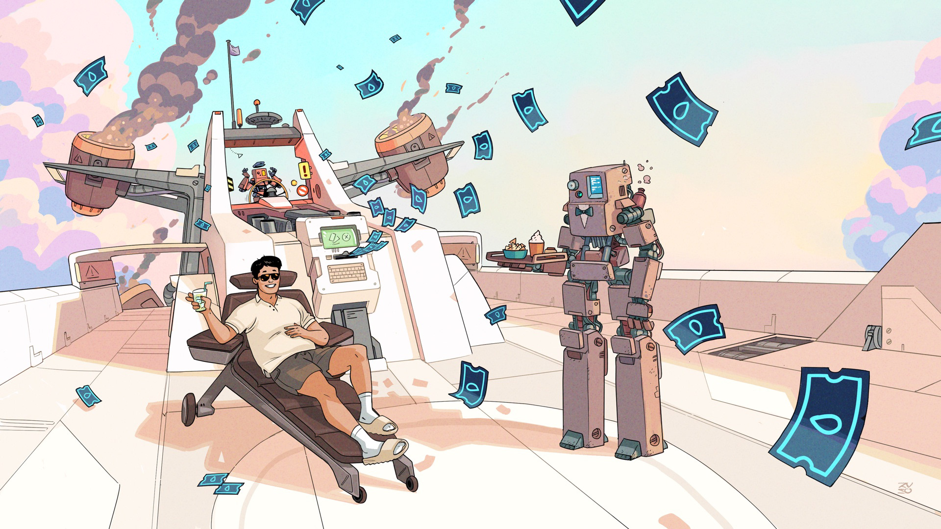 Illustration: Flying ship about to wreck