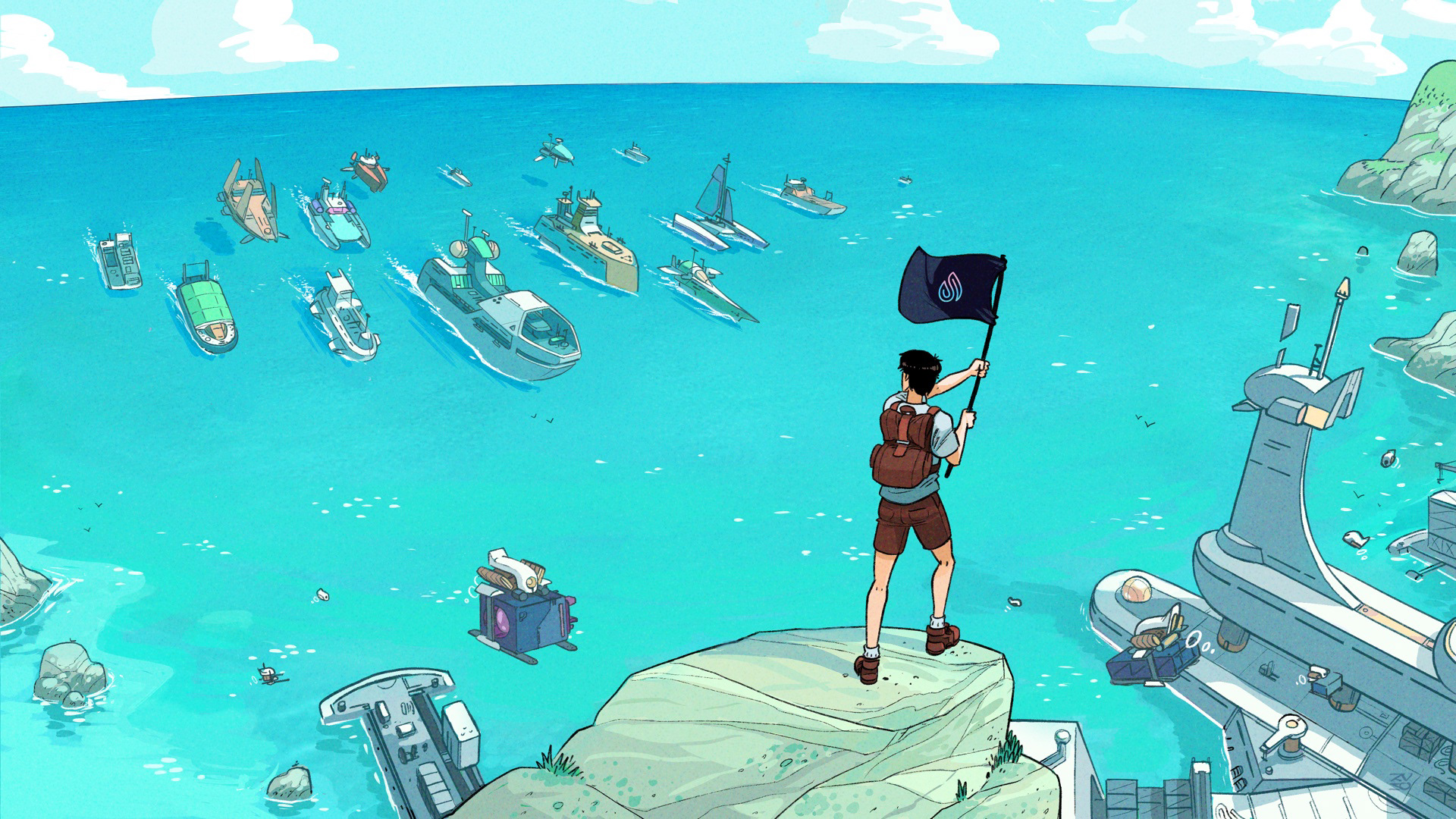 Illustration: Futuristic flotilla arriving at the port