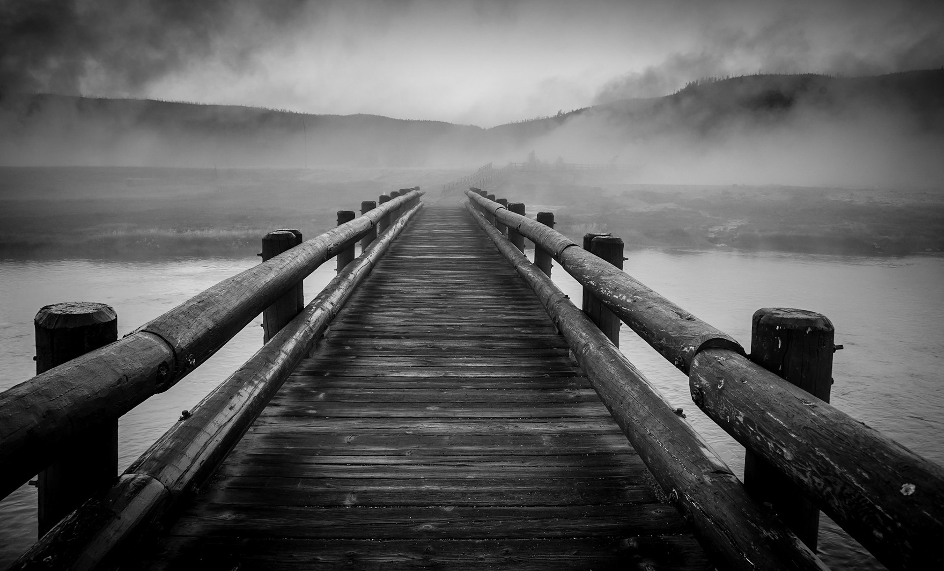 Steam rising from Biscuit Basin and the Firehole River, Yellowstone National Park