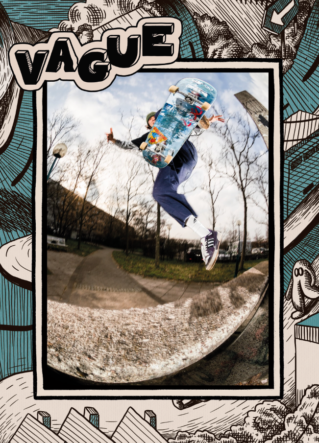 Magazine cover design for Vague Skateboard Magazine, issue #38.